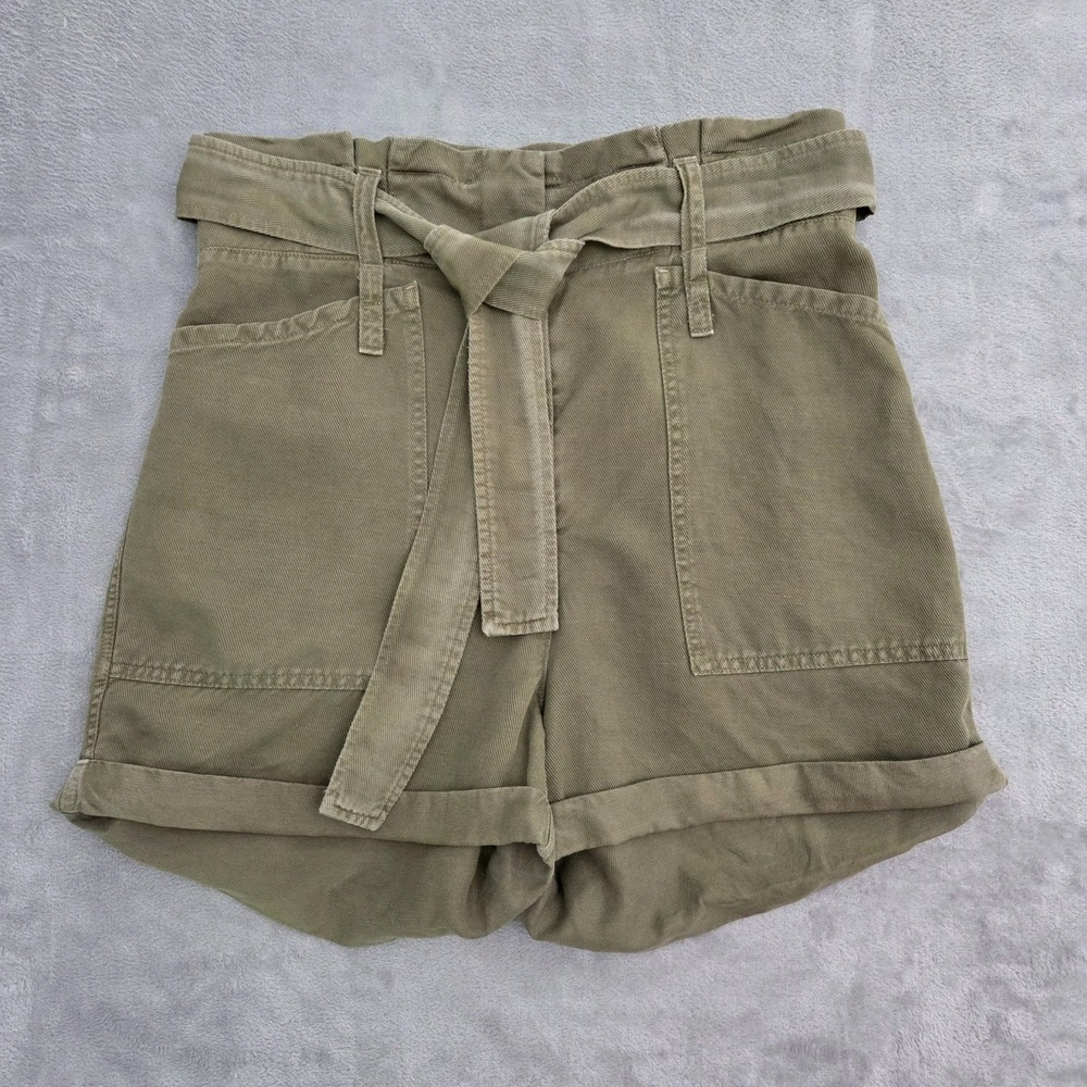 A.L.C. Davidson Paperbag Linen Blend Shorts Green Utility Women 6 Made in USA